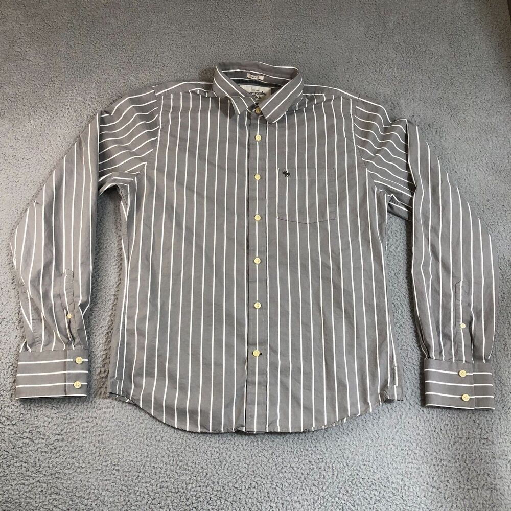 Abercrombie Fitch Shirt Men 2XLarge XXL Gray Button Up Muscle Preppy Logo Pocket